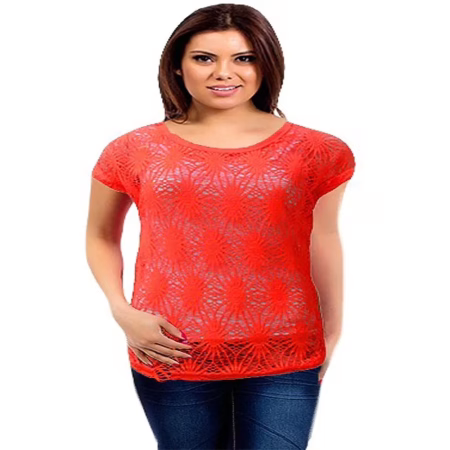 Wholesale Short Sleeves Round Neck Crochet Top (5 PC)