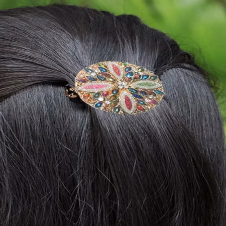 Round Multicolr Crystal Hair Barrettes Clip