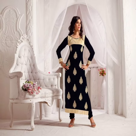 F3 Fashion Black & Brown Straight Cut Pakistani Style Suit