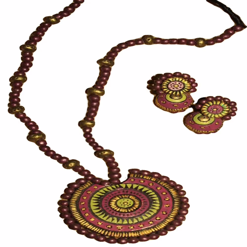 Terracotta Ring Pendant & Ear Hangings Jewelry Set