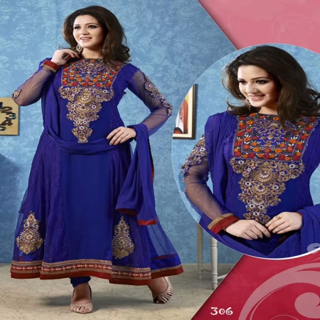 Twisa Blue Color Embroidered Semi Stitched Designer Anarkali Suit