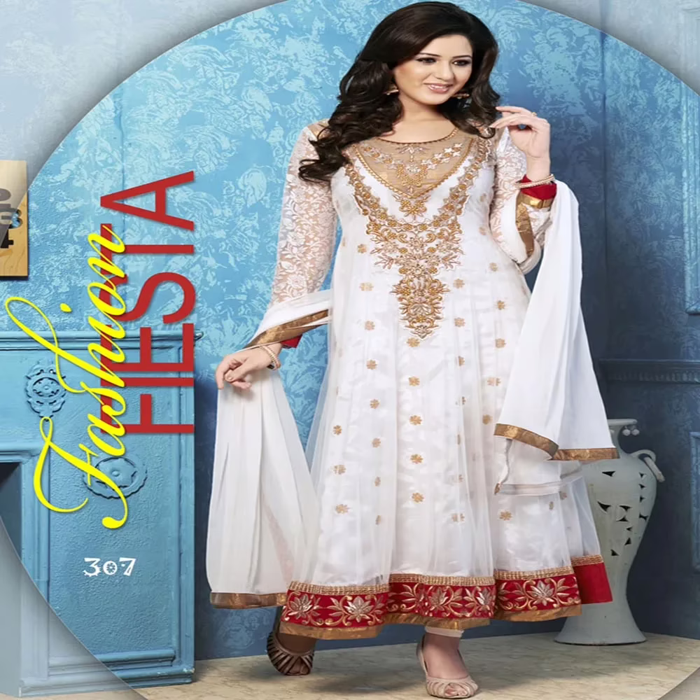 Twisa Off White Color Embroidered Semi Stitched Designer Anarkali Suit