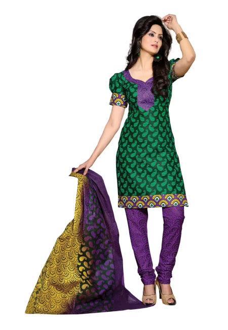 Cotton Bazaar Green & Purple Pure Cotton Un-Stitched Salwar Suit