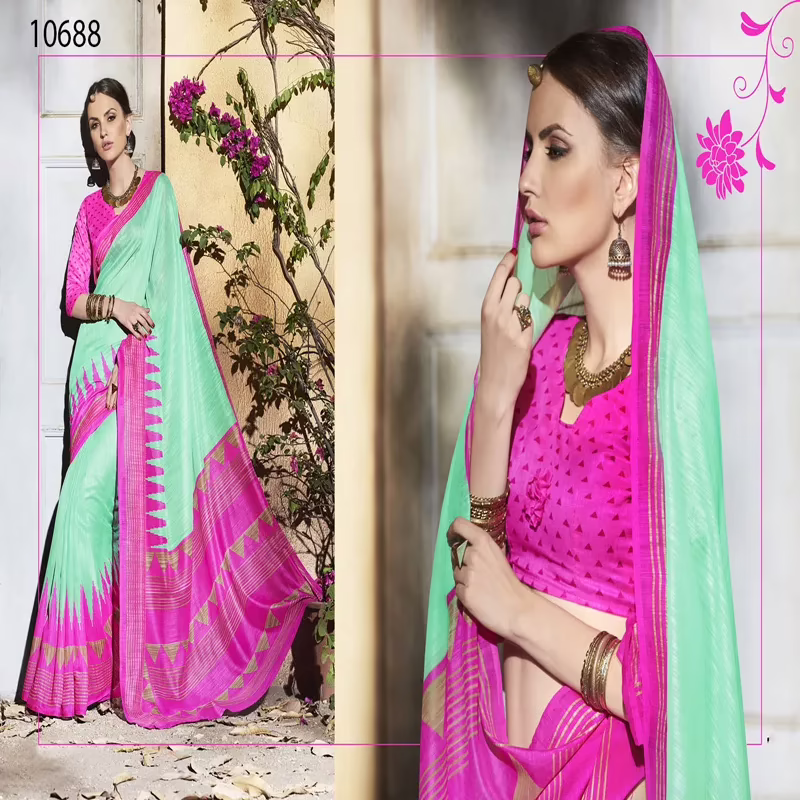 Viva N Diva Green Colored Silk Printed Saree