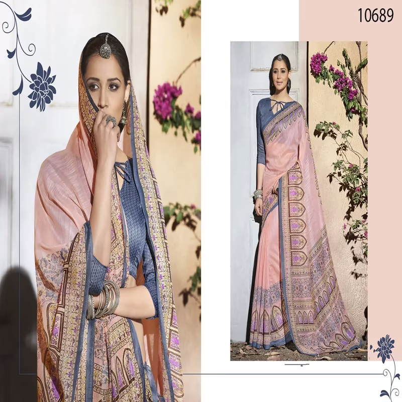 Viva N Diva Orange Colored Silk Printed Saree