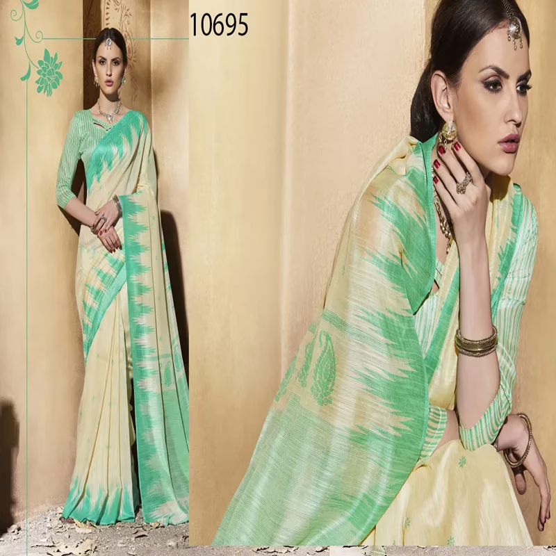 Viva N Diva Cream Colored Silk Printed Saree
