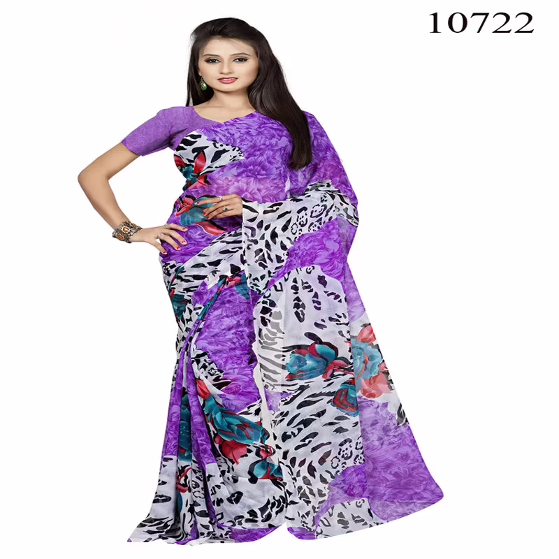 Viva N Diva Purple Colored Georgette Printed Saree