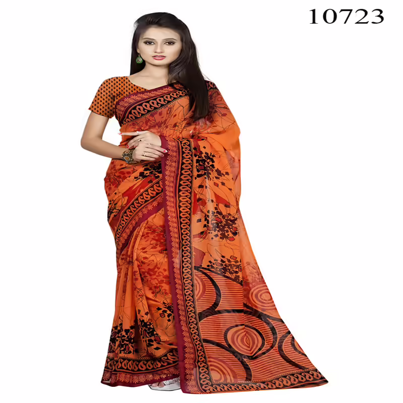 Viva N Diva Orange Colored Georgette Printed Saree