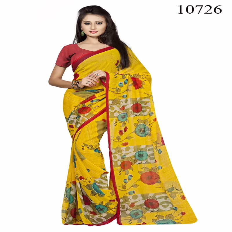 Viva N Diva Yellow Colored Georgette Printed Saree.