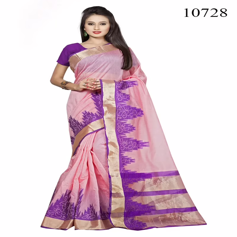 Viva N Diva Peach Colored Chanderi Saree