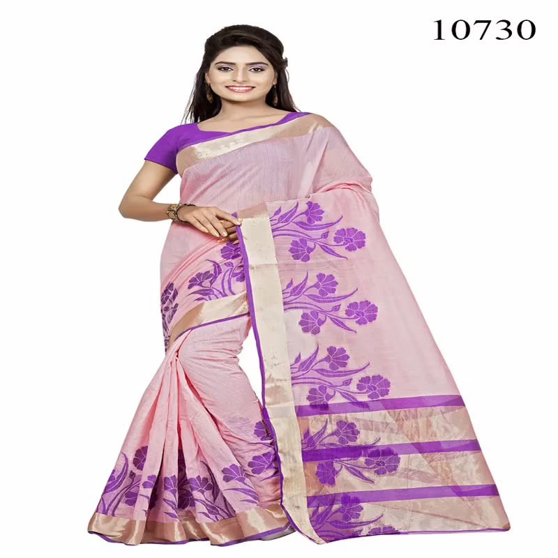 Viva N Diva Peach Colored Chanderi Saree