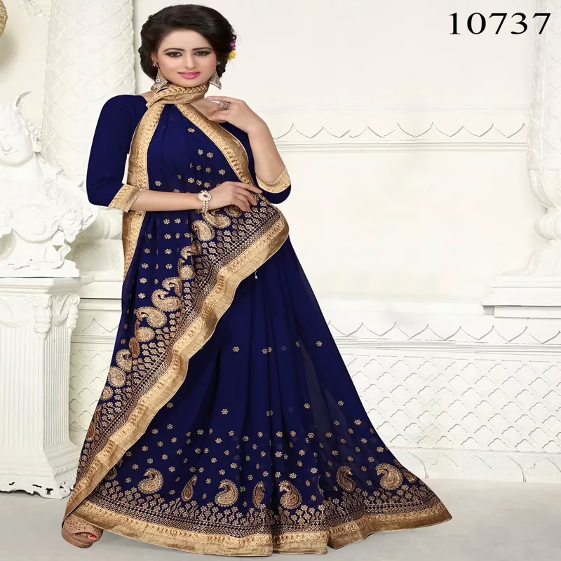 Viva N Diva Navy Blue Colored Georgette Saree