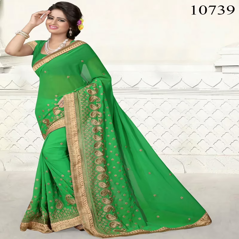 Viva N Diva Green Colored Georgette Saree