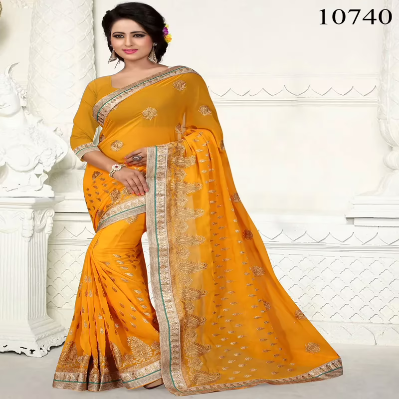 Viva N Diva Orange Colored Georgette Saree