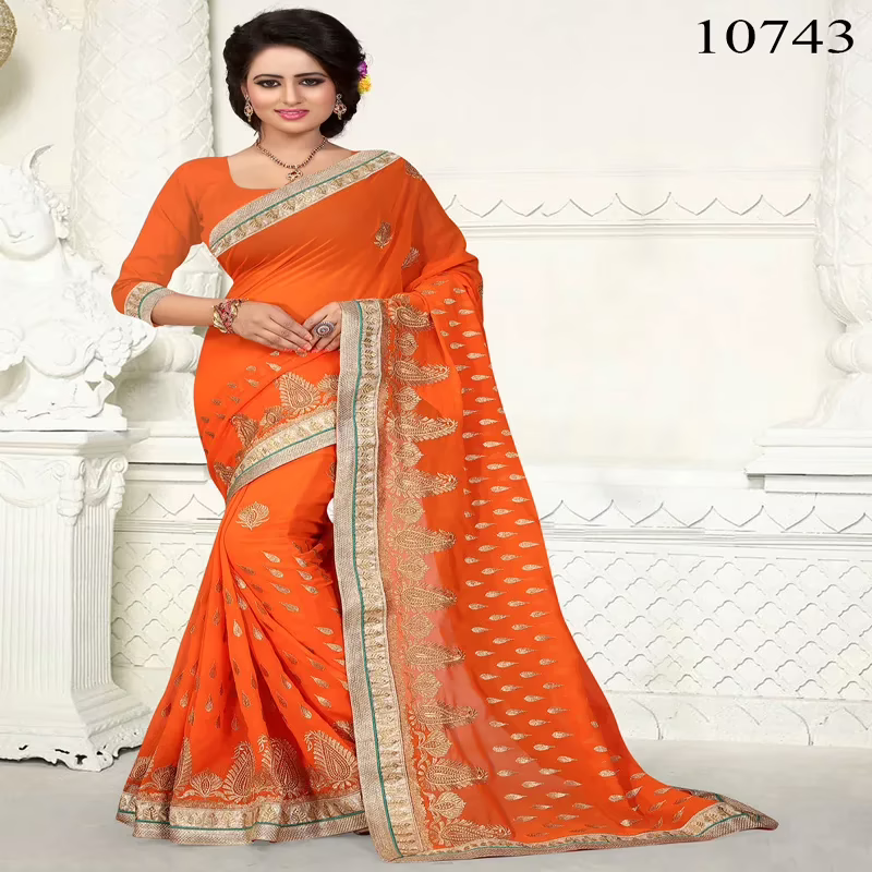 Viva N Diva Orange Colored Georgette Saree