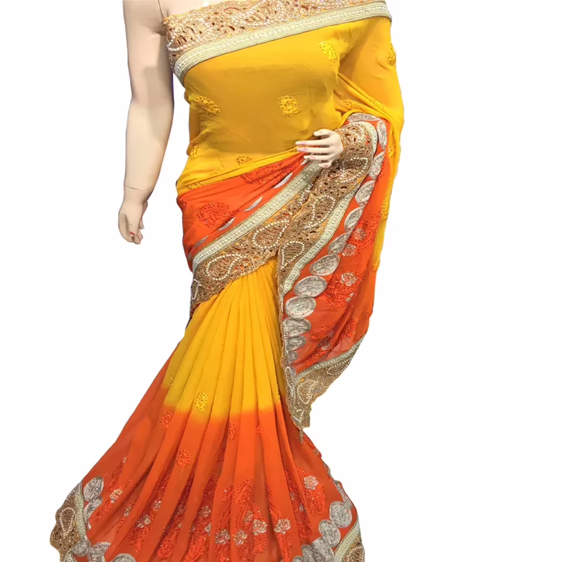 Viva N Diva Orange And Yellow Colored Georgette Saree