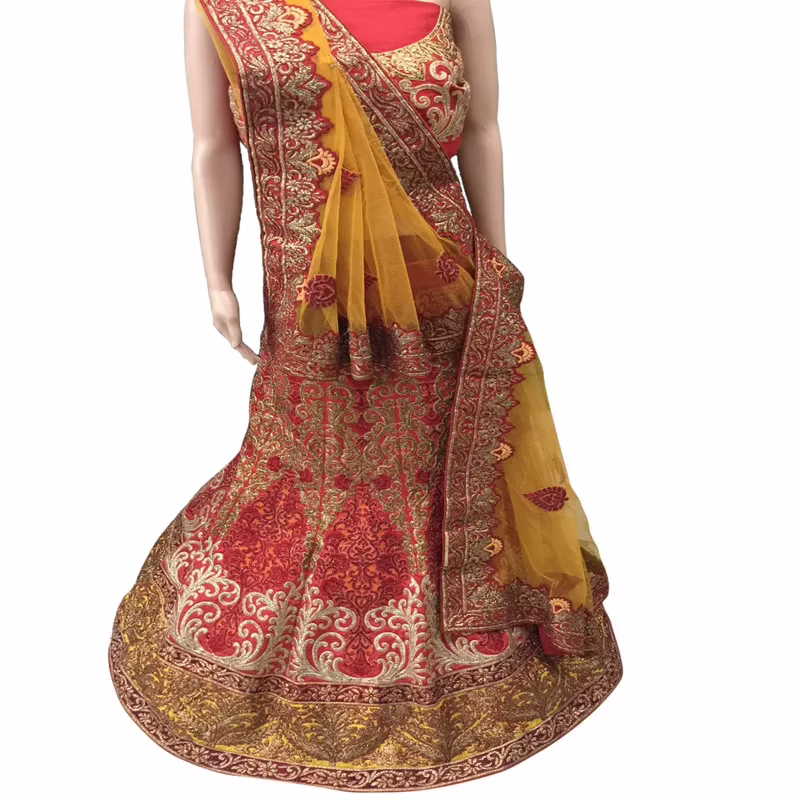 Viva N Diva Red And Yellow Colored Net Saree