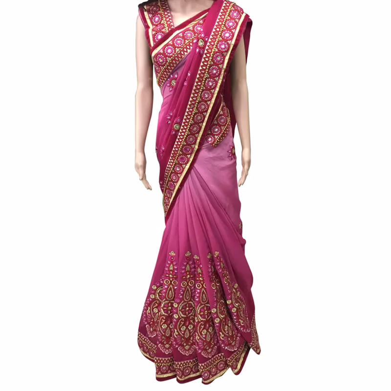 Viva N Diva Pink Colored Georgette Saree