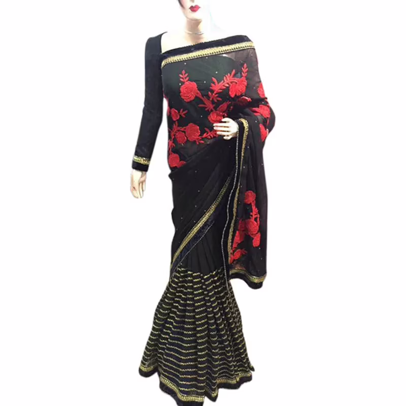 Viva N Diva Black Colored Georgette Saree