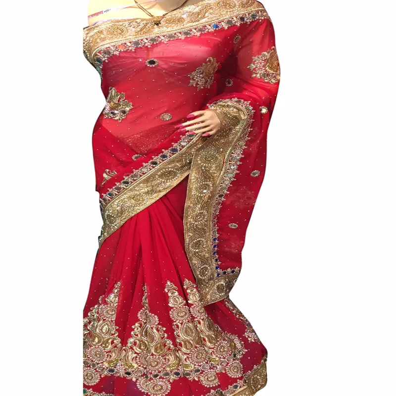 Viva N Diva Red Colored Georgette Saree