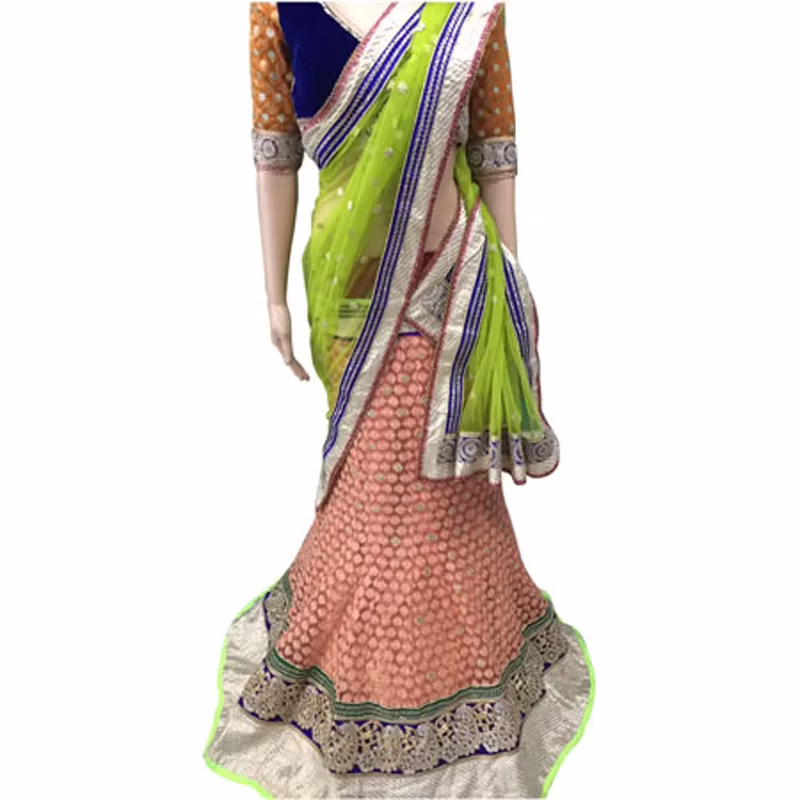 Viva N Diva Dusty Pink And Green Colored Net Saree