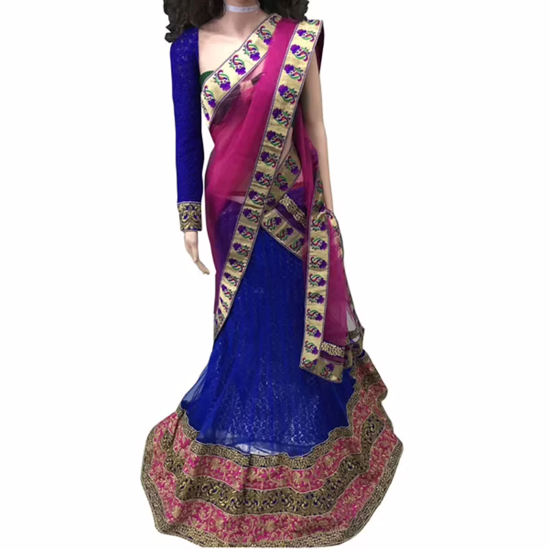 Viva N Diva Blue And Pink Colored Net Saree