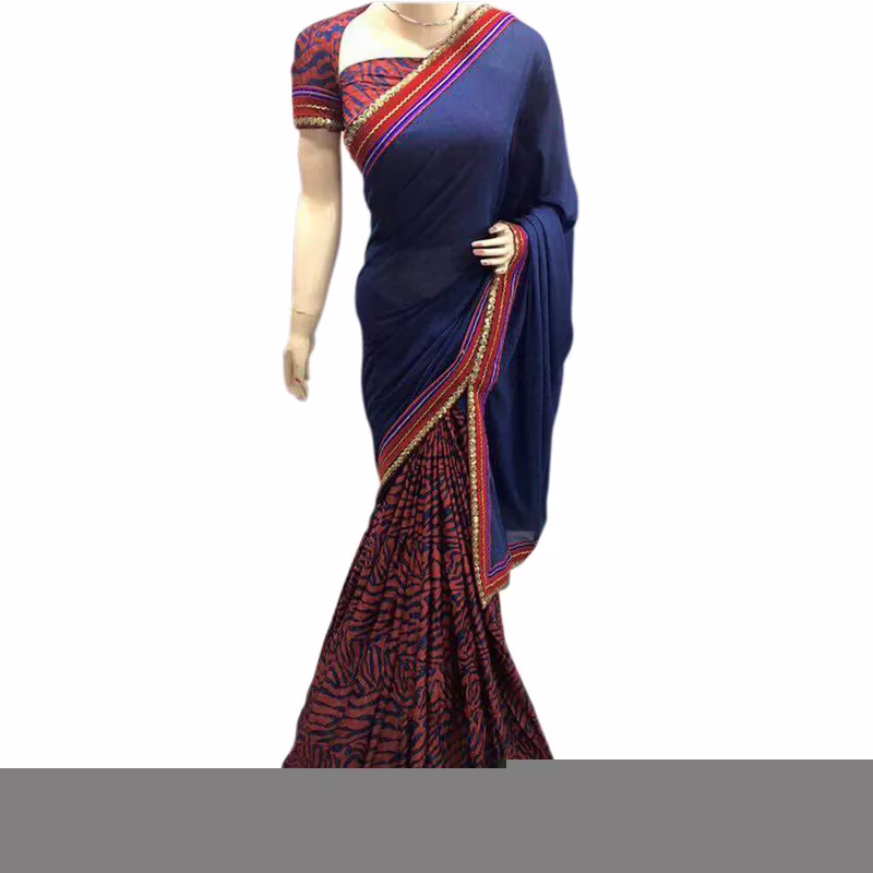 Viva N Diva Blue And Maroon Colored Lycra With Brasso Saree