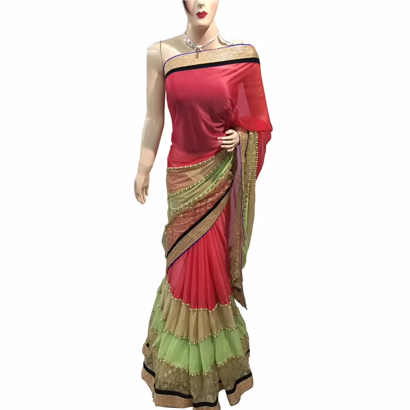 Viva N Diva Maroon And Green Colored Lycra Saree