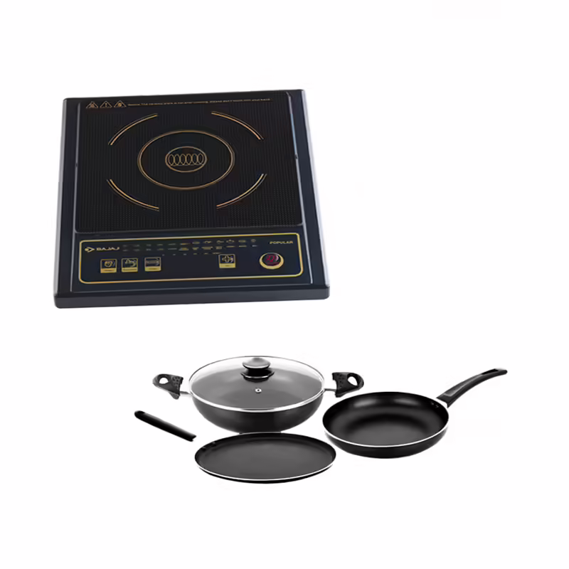 Bajaj Popular Induction cooktop with 3pcs Majesty Duo Cookware Set Combo