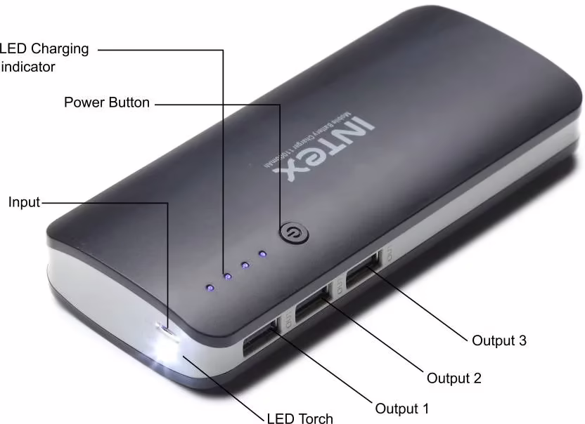 Intex IT-PB11K 11000 mAh Power Bank - Black - for iOS and Android Devices