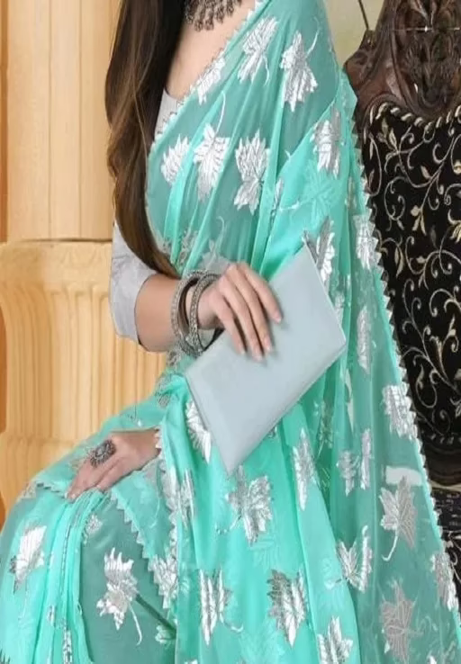 Aadishakti Blue Fashion Leaf Embellished Sarees