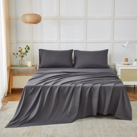 Seasons Bedsheet for Double Bed, 2 Pillow Covers, Dark Grey