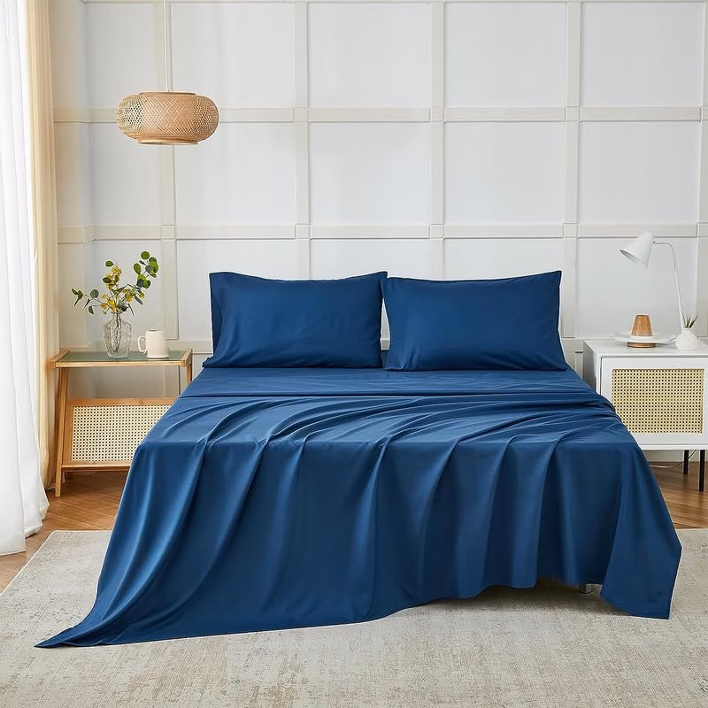 Seasons Bedsheet for Double Bed, (90x100 Inches, Navy Blue).
