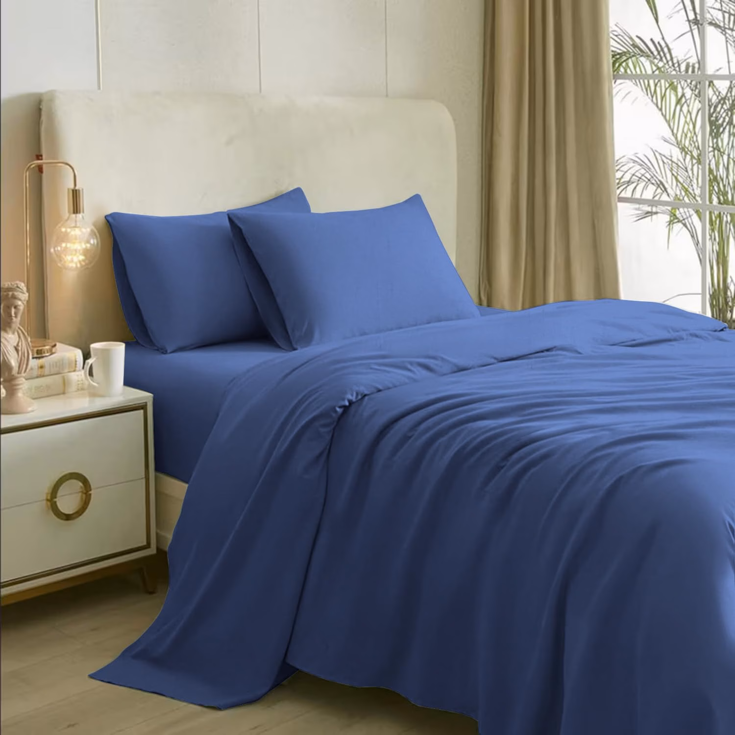 Seasons Mid Blue Bedsheet for Double Bed & 2 Pillow Covers