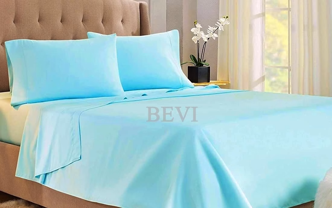 Seasons Home 100% Cotton Double King Size Bedsheets with 2 Pillow Covers Plain Aqua Blue