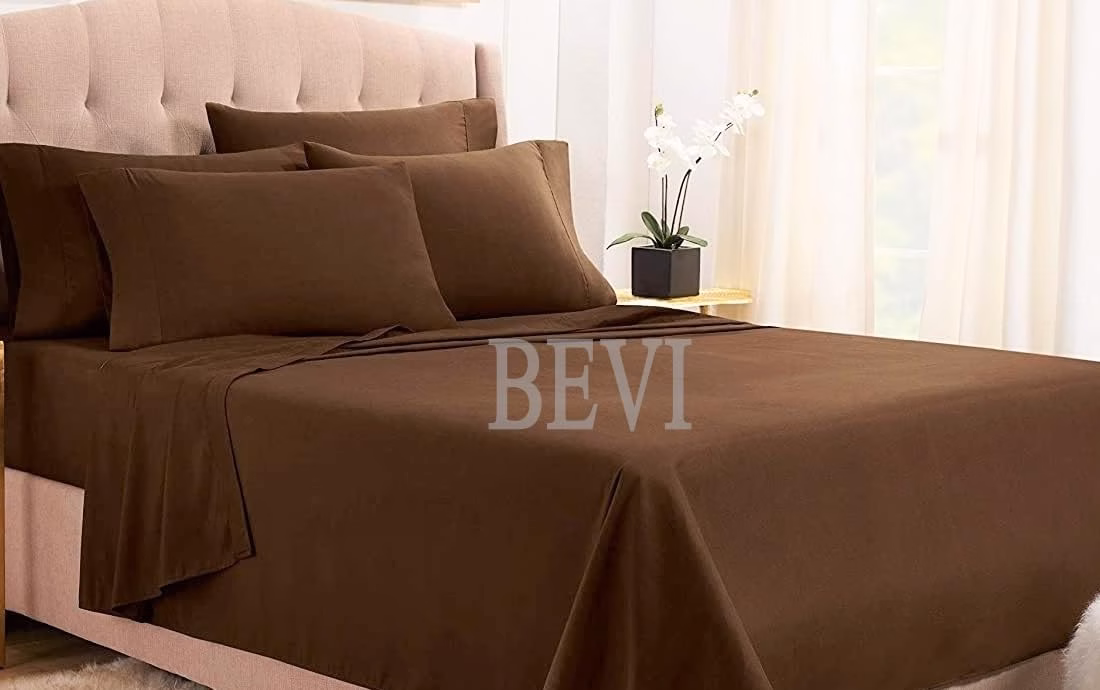 Seasons Double King Size Bedsheet with 2 Pillow Cover Plain Brown - Image 4