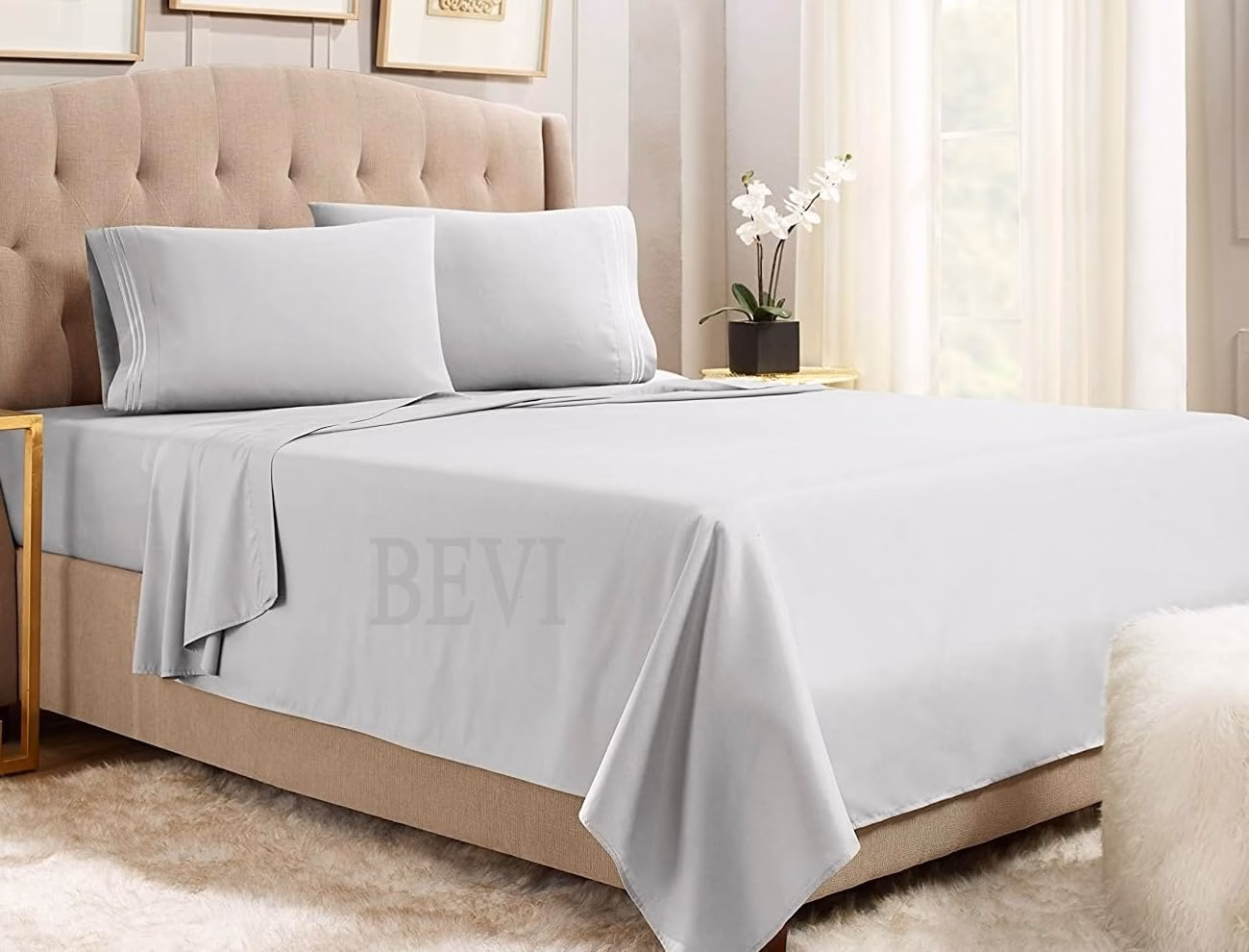 Seasons Double Bed Bedsheet, 2 Pillow Cover, Silver Grey