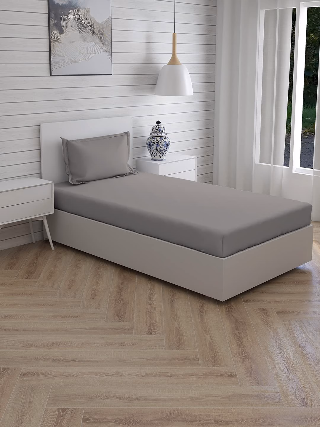 Seasons Plain Bedsheet for Single Bed,1 Pillow Cover, Grey - Image 3