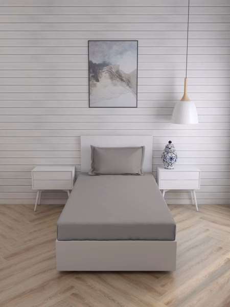 Seasons Plain Bedsheet for Single Bed,1 Pillow Cover, Grey