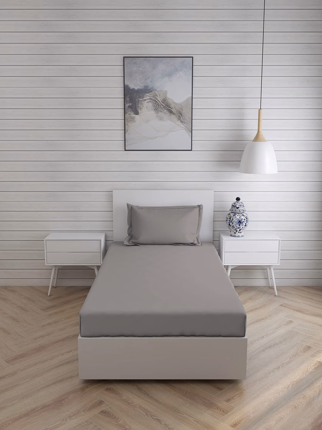 Seasons Plain Bedsheet for Single Bed,1 Pillow Cover, Grey