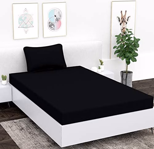 Seasons Plain Bedsheet for Single Bed, 1 Pillow Cover, Black