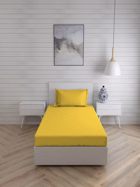 Seasons Plain Bedsheet for Single Bed, 1 Pillow Cover, Yellow