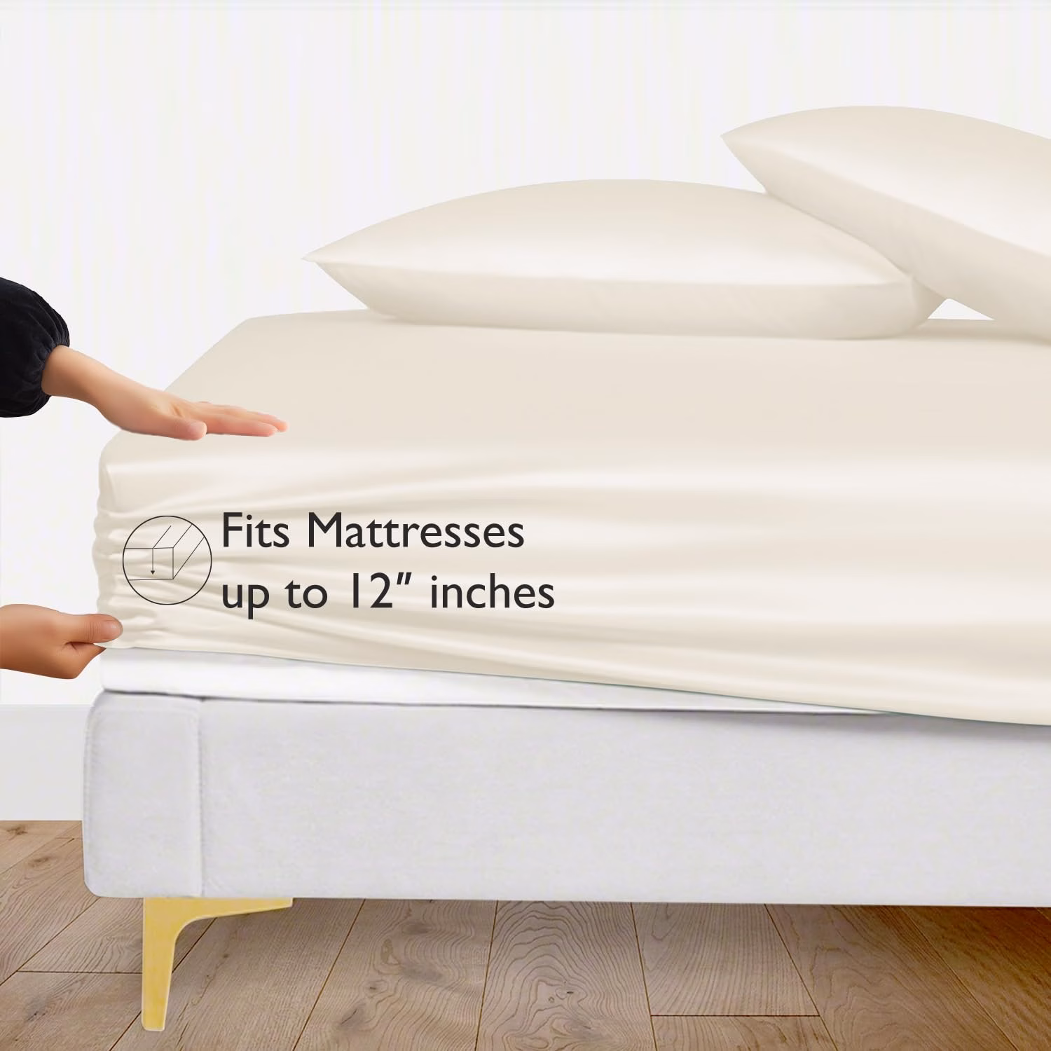 Seasons Ivory Silk Bedsheet Deep Pocket with Pillowcase - Image 3