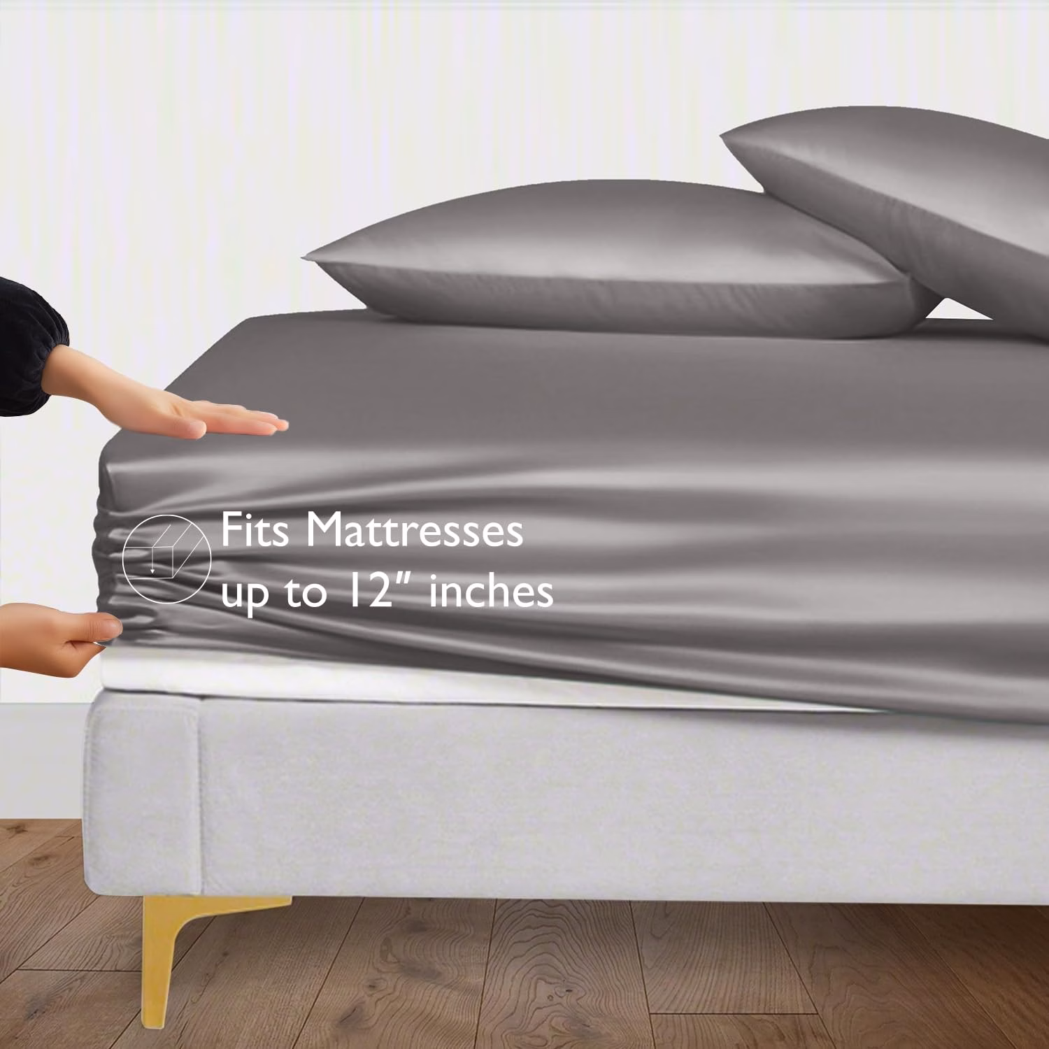 Seasons Light Grey Silk Bedsheet Deep Pocket with Pillowcase - Image 3