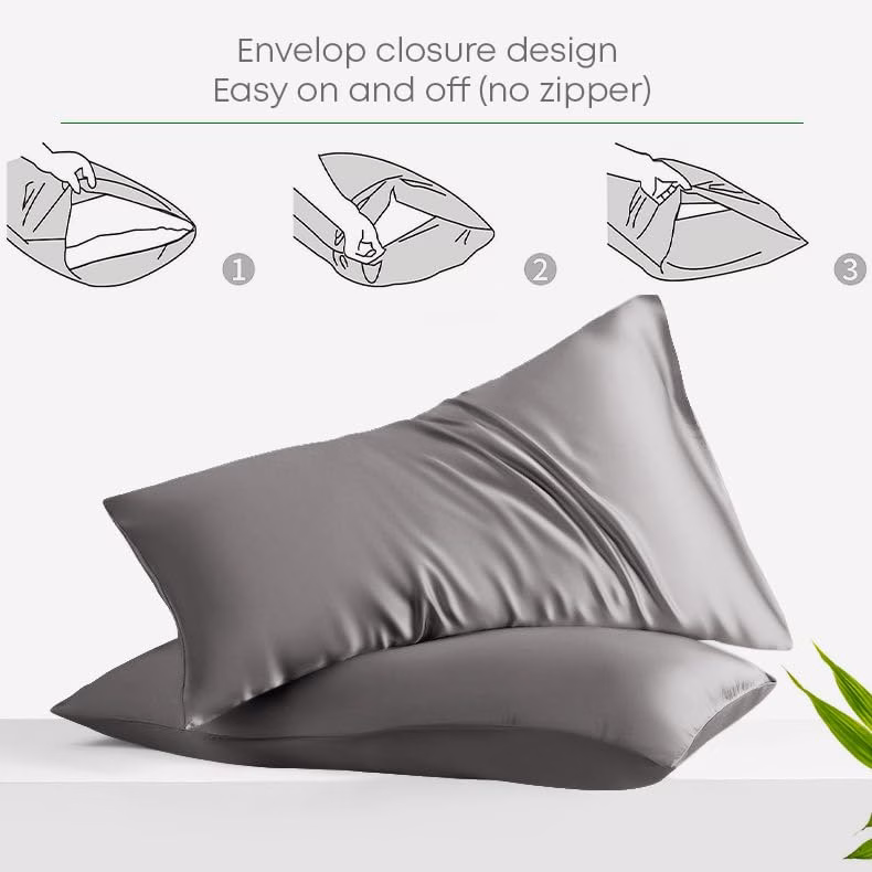 Seasons Light Grey Silk Bedsheet Deep Pocket with Pillowcase - Image 4