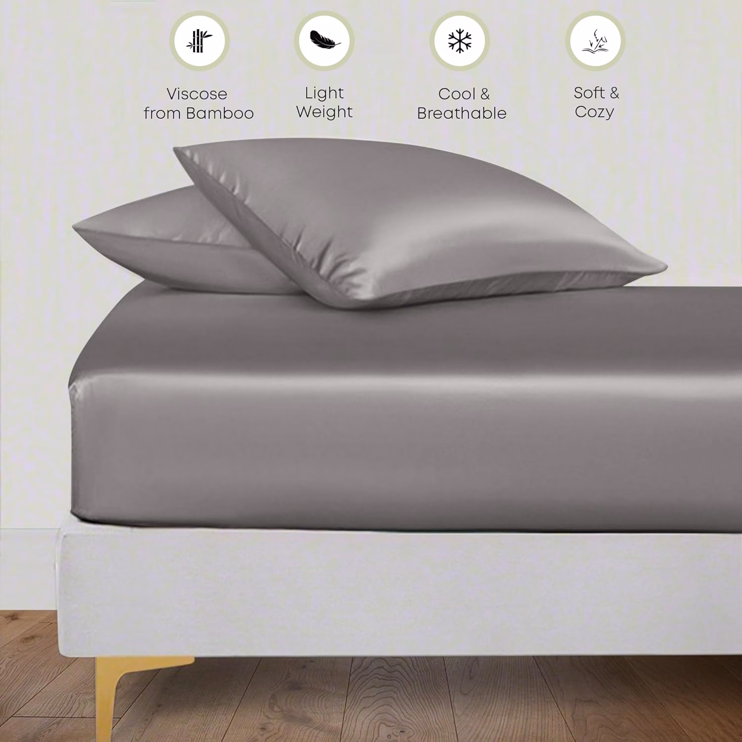 Seasons Light Grey Silk Bedsheet Deep Pocket with Pillowcase