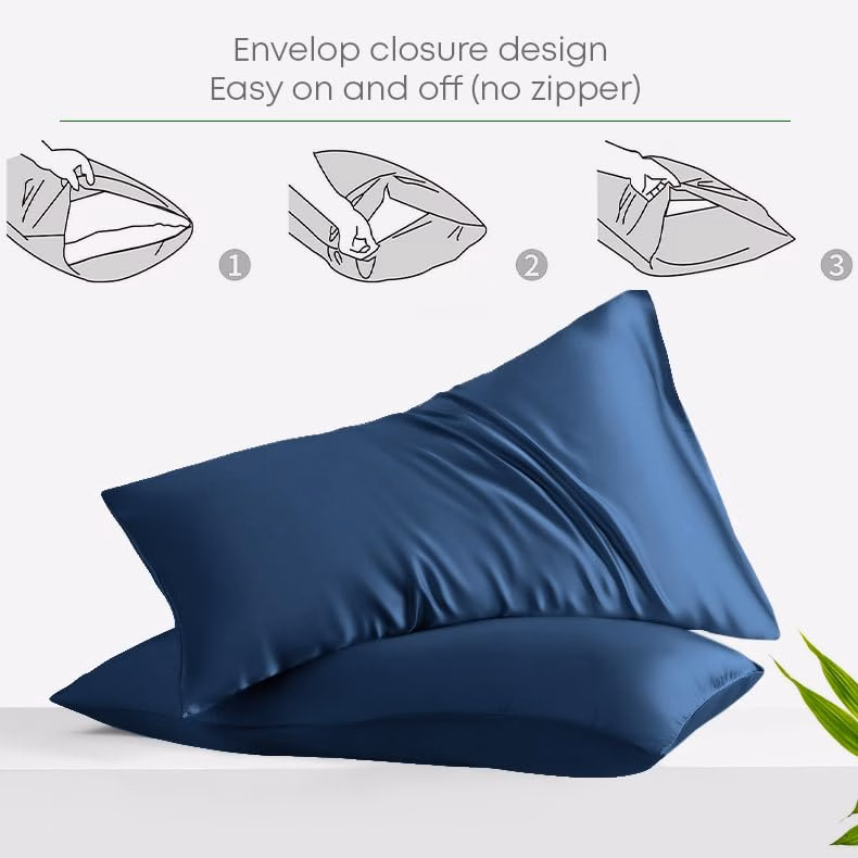 Seasons Navy Blue Silk Bedsheet Deep Pocket with Pillowcase - Image 4