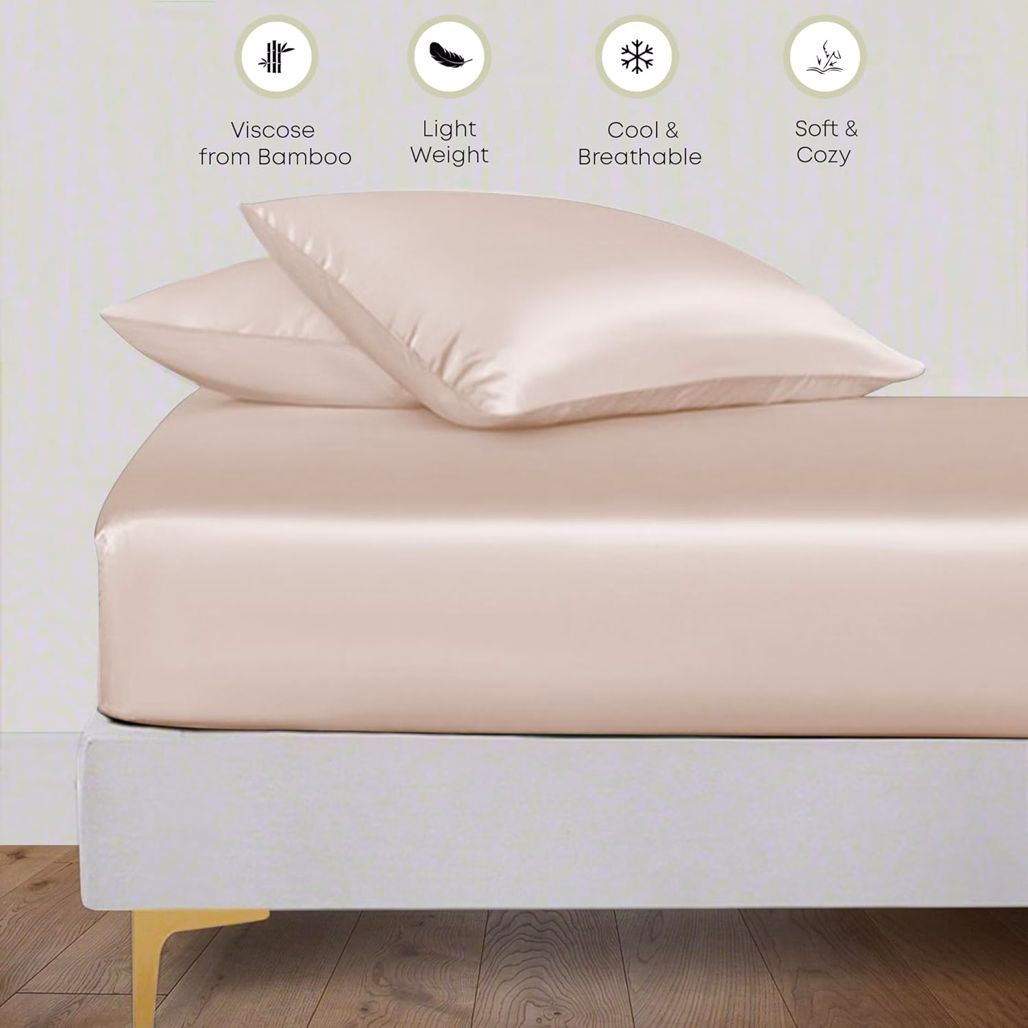 Seasons Taupe Silk Bedsheet Deep Pocket with Pillowcase - Image 3