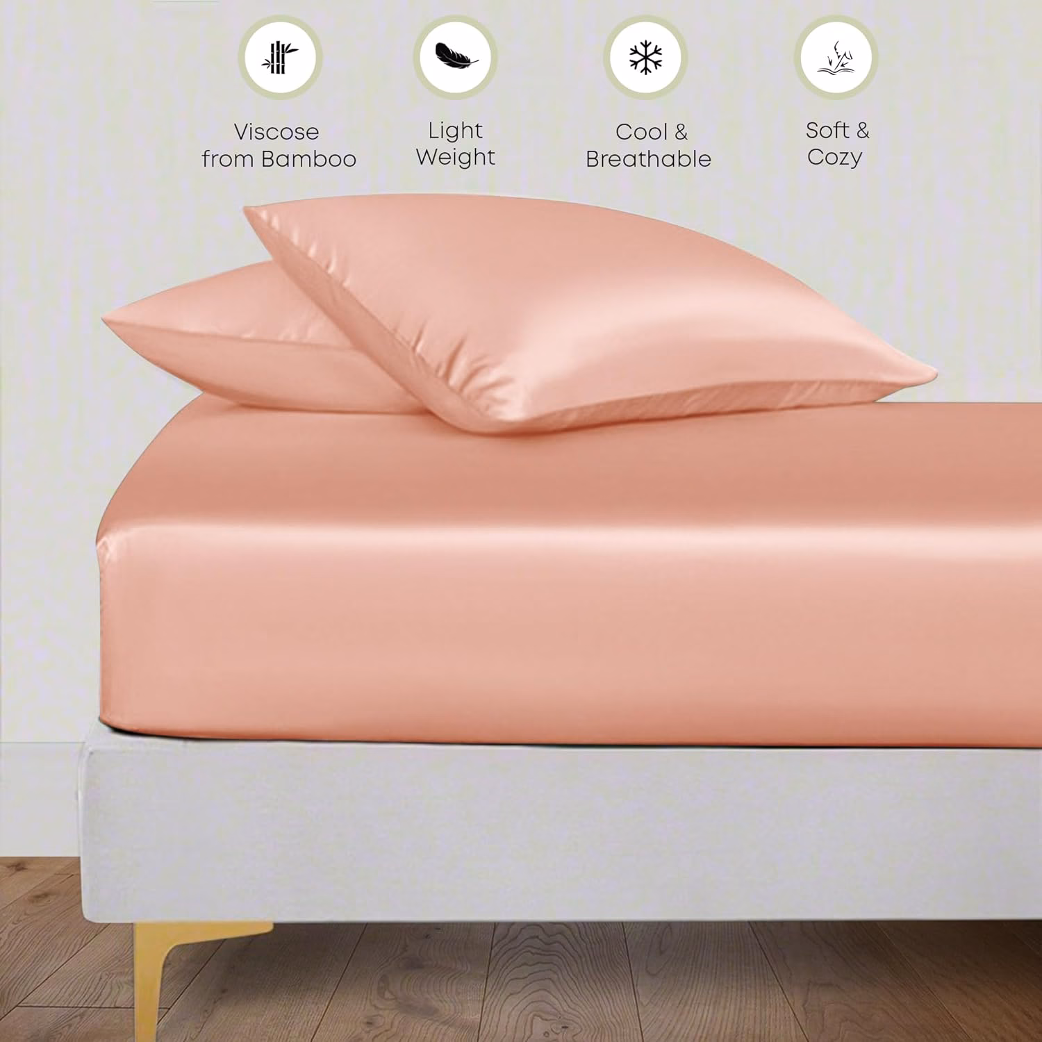 Seasons Silk Rose Gold Colour Bedsheet with Deep Pocket - Image 3