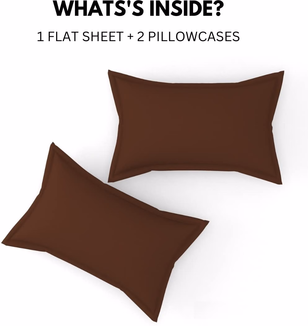 Seasons Double Bedsheet with 2 Pillow Covers, Brown - Image 4